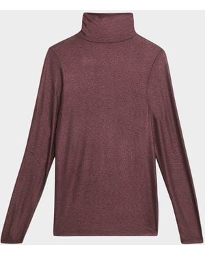 Majestic Filatures Metallic Long-Sleeve Turtleneck Top - Purple