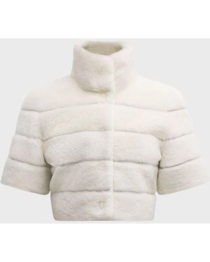Gorski Horizontal Lamb Shearling Short-Sleeve Bolero Jacket - Blue