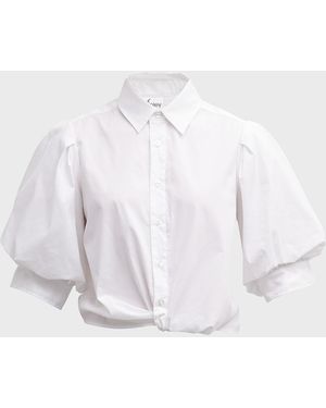 Finley Bomba Button-Down Twist-Front Poplin Shirt - White