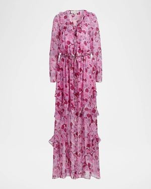Saloni Izzie Floral Silk-Blend Ruffled Maxi Dress - Purple