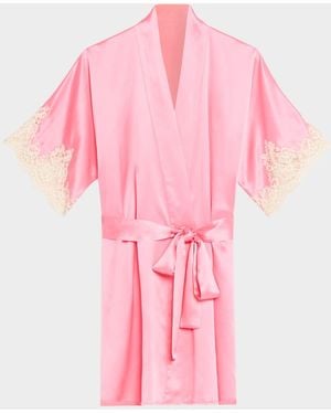 Christine Lingerie Gazebo Lace-Cuff Short Silk Robe - Pink