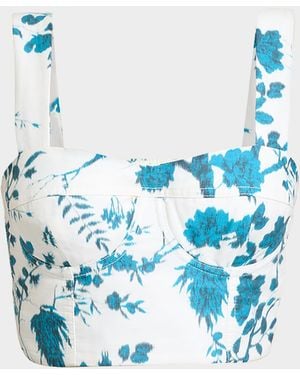 Erdem Floral-Print Cotton-Linen Bra Top - Blue