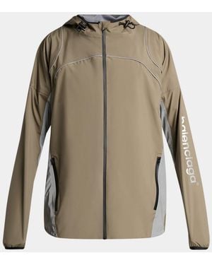 Balenciaga Logo Zip-Front Hooded Jacket - Gray
