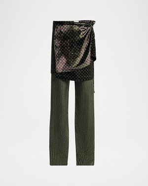 Dries Van Noten Pritty Skirt Overlay Wide-Leg Pants - Green
