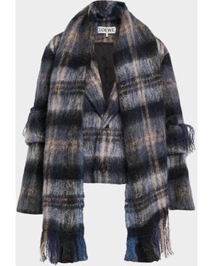 Loewe Check Alpaca Fringe Scarf Jacket - Black