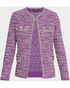 Misook Lurex Eyelash Ribbon Knit Jacket - Purple