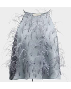 LAPOINTE Feather Doubleface Satin Crop Halter Cami - Blue
