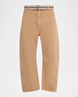 Mordecai Apos;S Cotton Belted Barrel-Leg Pants - Natural