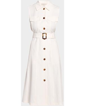 Lafayette 148 New York Belted Stretch Twill Midi Shirtdress - Natural