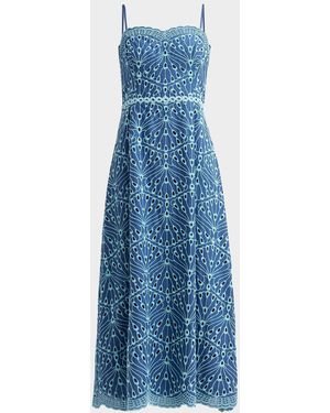 Lilly Pulitzer Arlin Eyelet-Embroidered Scalloped Midi Dress - Blue