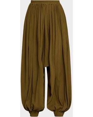 Michael Kors Ruched Silk Seersucker Balloon Pants - Green
