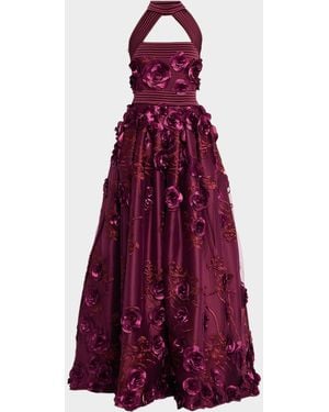Zhivago The Beautiful Embroidered Floral Gown - Purple