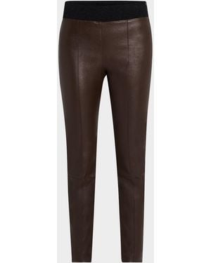 Brunello Cucinelli Leather Stretch Front Seam Leggings - Gray