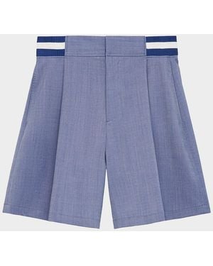 Loewe Apos;S Pleated Wool-Blend Shorts - Blue