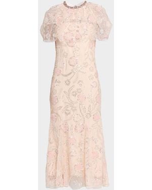 Self-Portrait Embellished Midi Dress - Pink