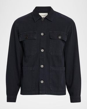 FRAME Cotton Herringbone Jacket - Blue