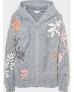 Malo Camelia Embroidered Cashmere Zip Bomber Jacket - Gray