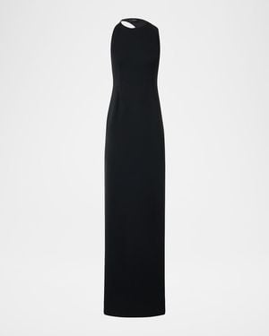 Akris Sleeveless Back-Cutout Wool Slit Gown - Blue