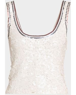 Cynthia Rowley Cropped Sequin Tank Top - Natural