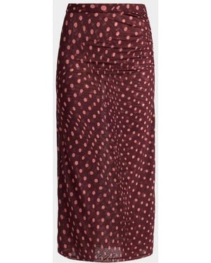 Stella McCartney Polka Dot Mesh Ruched Midi Skirt - Red