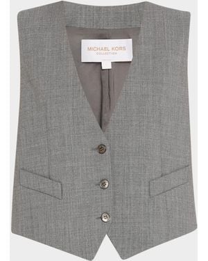 Michael Kors Single-Breasted Wool-Stretch Crop Vest - Gray