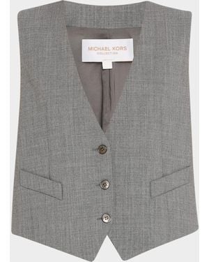 Michael Kors Single-Breasted Wool-Stretch Crop Vest - Gray