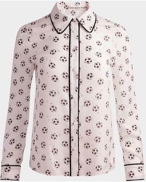 Alice + Olivia Willa Silk Placket Top - Pink