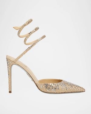 Rene Caovilla 105Mm Embellished Satin Snake-Wrap Pumps - Metallic