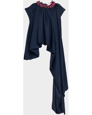 DIOTIMA Parade Embellished Asymmetric Drape Sleeveless Top - Blue