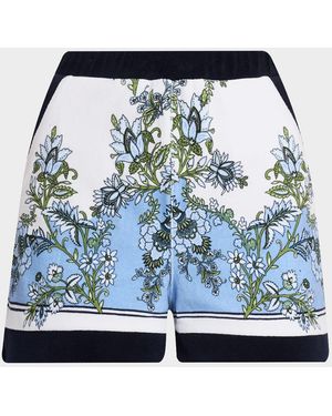 Veronica Beard Tijana Floral Cotton-Terry Shorts - Blue