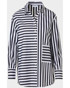 Akris Punto Large Striped Cotton Poplin Oversized Button-Down Shirt - Blue