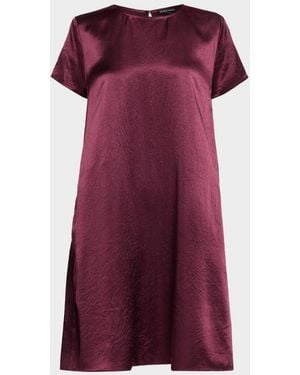 Eileen Fisher Short-Sleeve Satin Mini Shift Dress - Purple