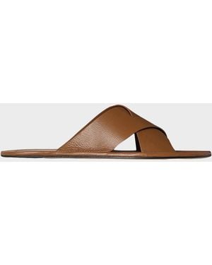 The Row Malick Leather Crisscross Slide Sandals - Brown