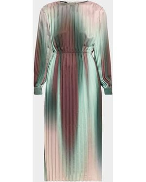Misook Pleated Ombre Crepe De Chine Midi Dress - Multicolor