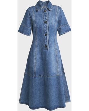 Co. Half-Placket Short-Sleeve Denim Mini Shirtdress - Blue