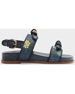 Alexandre Birman X Agua By Agua Bendita Grossgrain Raffia Slingback Sandals - Blue