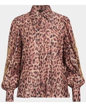Kobi Halperin Lizzie Beaded Animal-Print Blouse - Pink