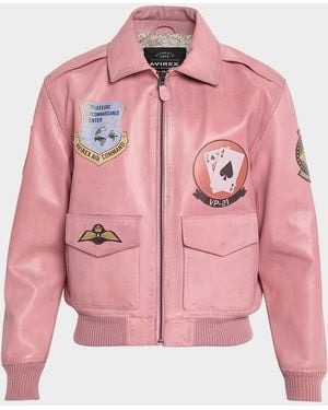 Avirex Apos;S Leather Flight Aviator Jacket - Pink