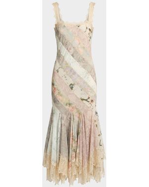Mac Duggal Floral Patchwork Chiffon Handkerchief-Hem Cocktail Dress - Natural