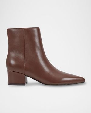 Marc Fisher Leonna Leather Block-Heel Ankle Booties - Brown
