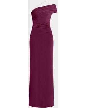 Hervé Léger Crystal Strap Ruched One-Shoulder Gown - Purple