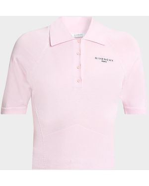 Givenchy Short-Sleeve Cotton-Silk Cropped Polo Shirt - Pink