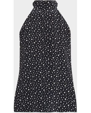 Nili Lotan Alla Star-Print Silk Halterneck Blouse - Black