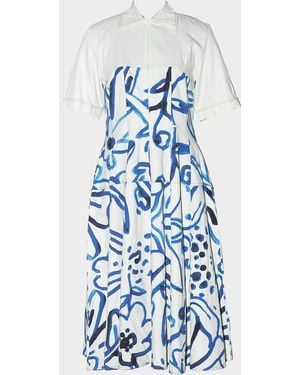 LOVEBIRDS Atom Abstract-Print Cotton Midi Shirtdress - Blue