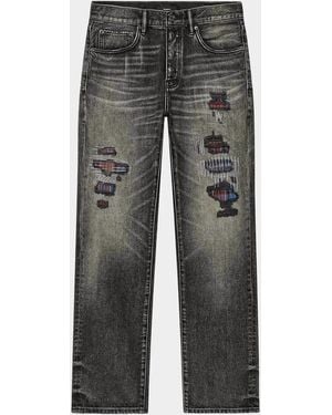Purple Rip & Repair Straight-Leg Jeans - Gray