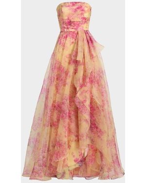 THEIA Fahreta Sakura Mist Organza Strapless Gown - Pink