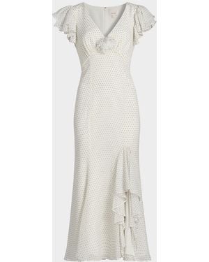 Cinq À Sept Talia Polka-Dot Ruffled Midi Dress - White