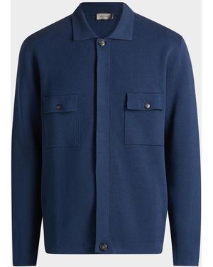 Canali Apos;S Cotton Knit Concealed-Placket Overshirt - Blue