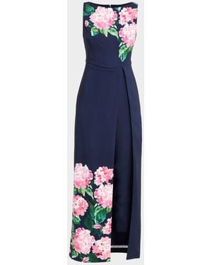 Kay Unger Floral-Print Stretch Crepe Walk-Thru Jumpsuit - Blue