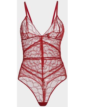 Kiki de Montparnasse Mon Cheri Sheer Lace Bodysuit - Red
